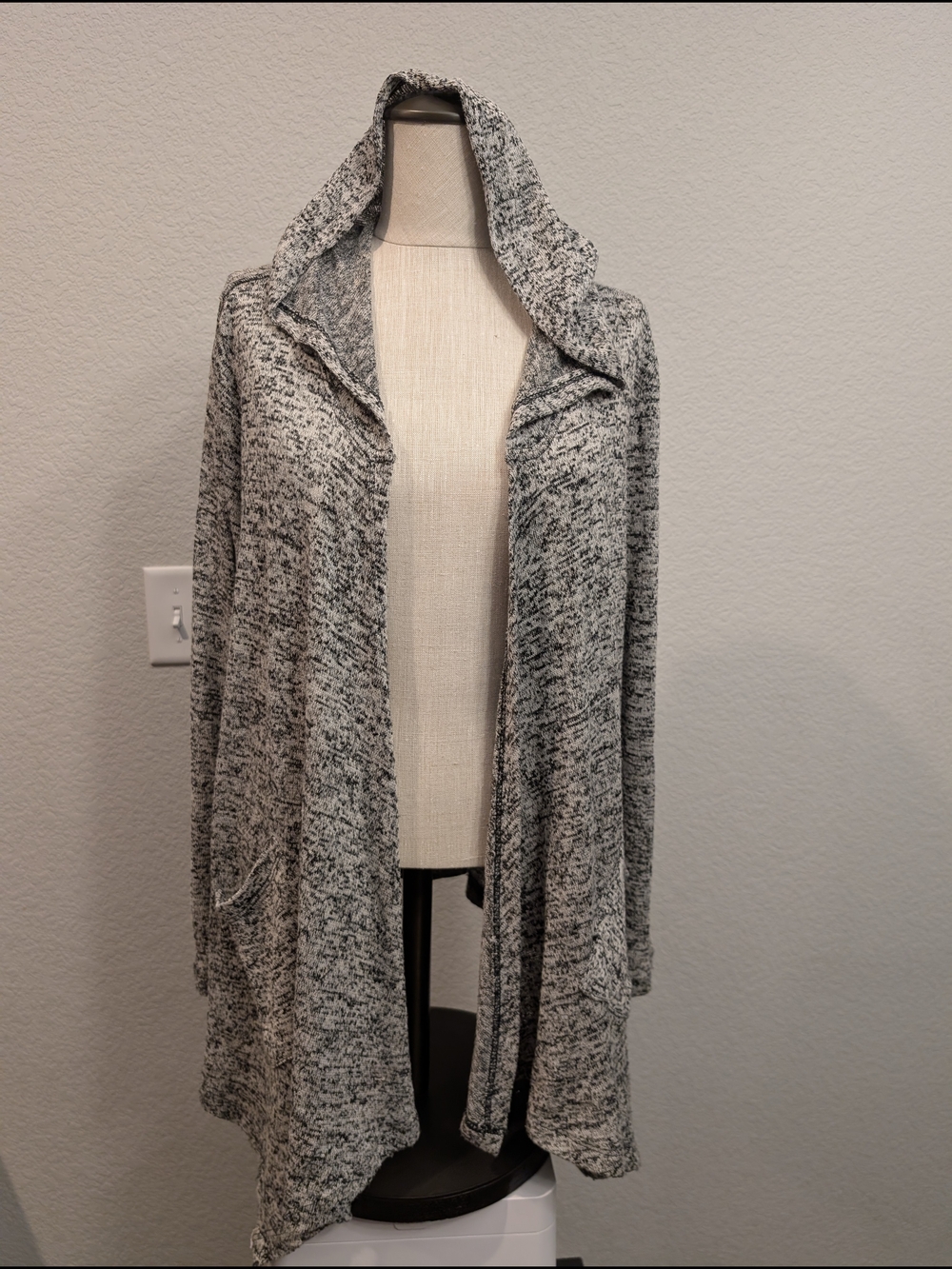 bobeau Marled Hooded Open-Front Cardigan Layering Yoga